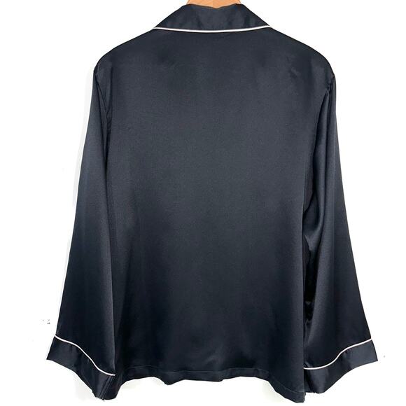 Victorias Secret Black Satin Long Sleeve Button Up Pajama Top Size Large - Picture 6 of 9